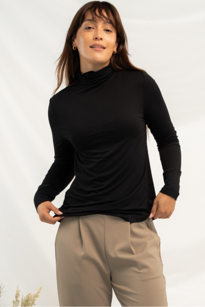 Dalya Funnel-Neck Bamboo Long Sleeve - Black