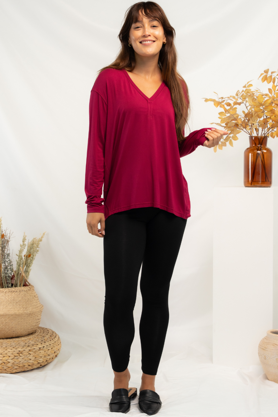 Mila Cocoon Bamboo Top - Beet Red