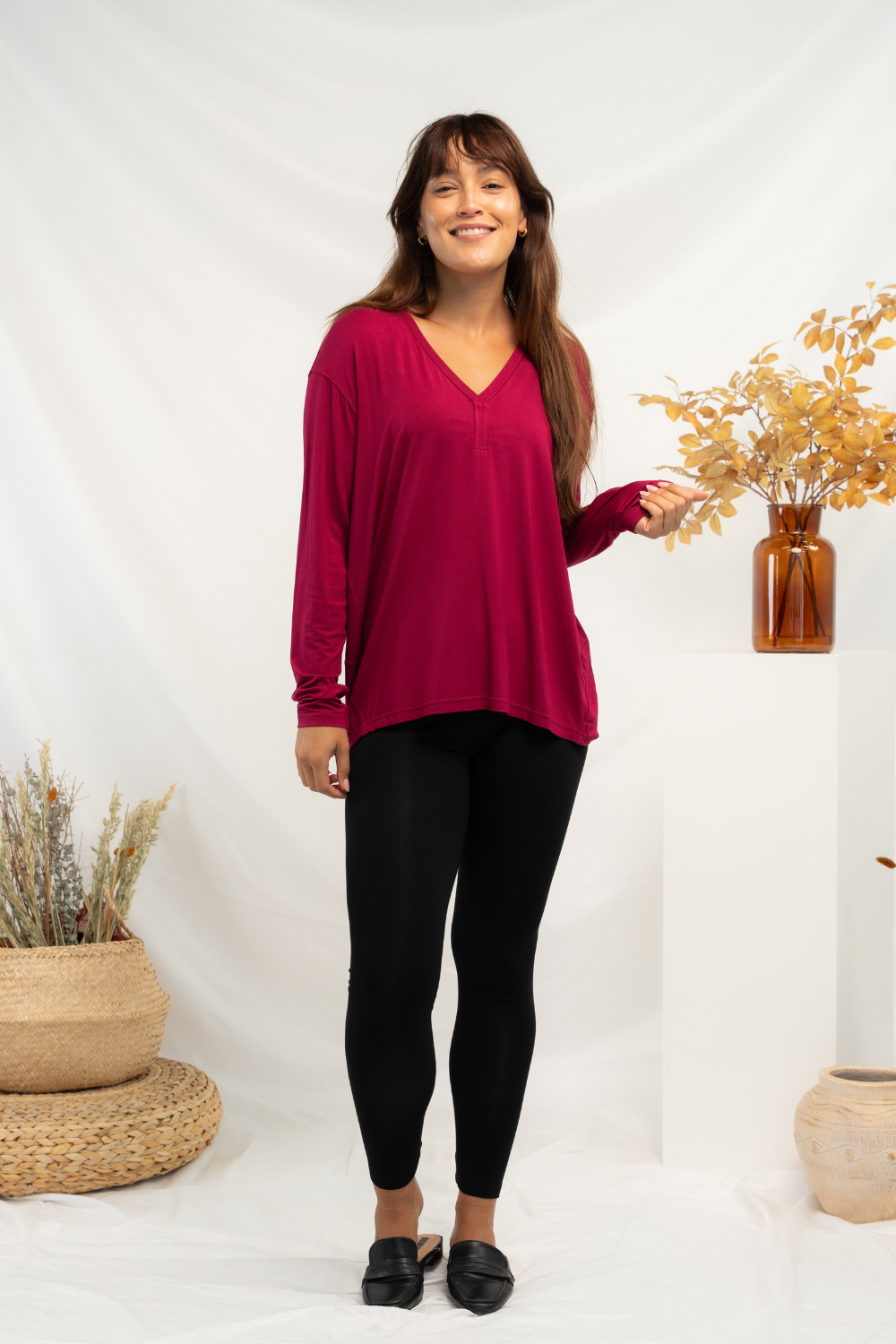 Mila Cocoon Bamboo Top - Beet Red