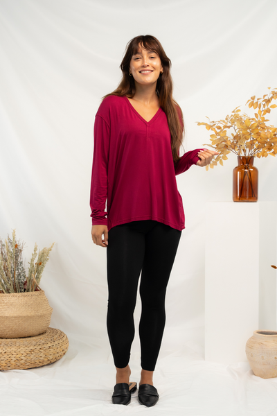 Mila Cocoon Bamboo Top - Beet Red