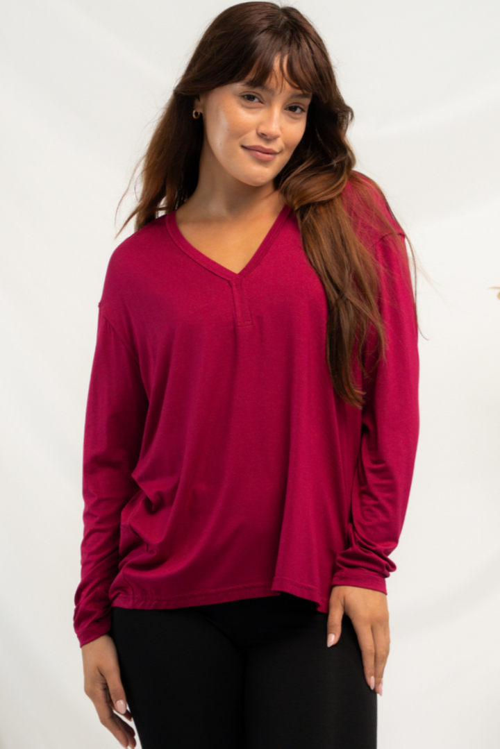 Mila Cocoon Bamboo Top - Beet Red