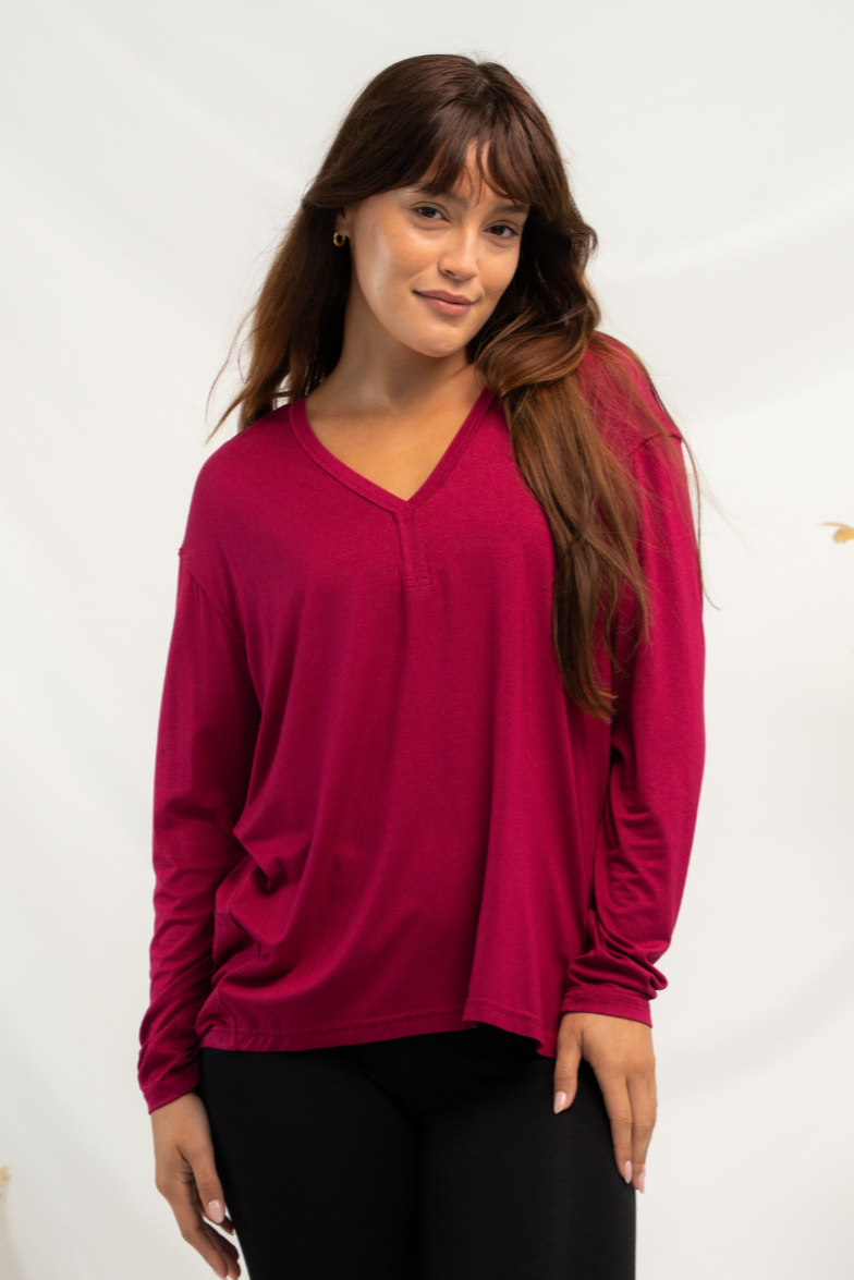 Mila Cocoon Bamboo Top - Beet Red