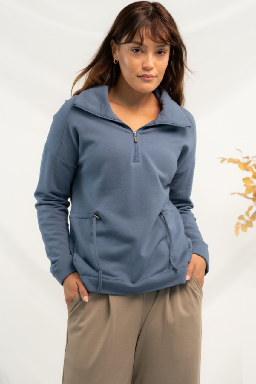 Arden Half-Zip Bamboo Sweatshirt - Slate Blue - Terrera
