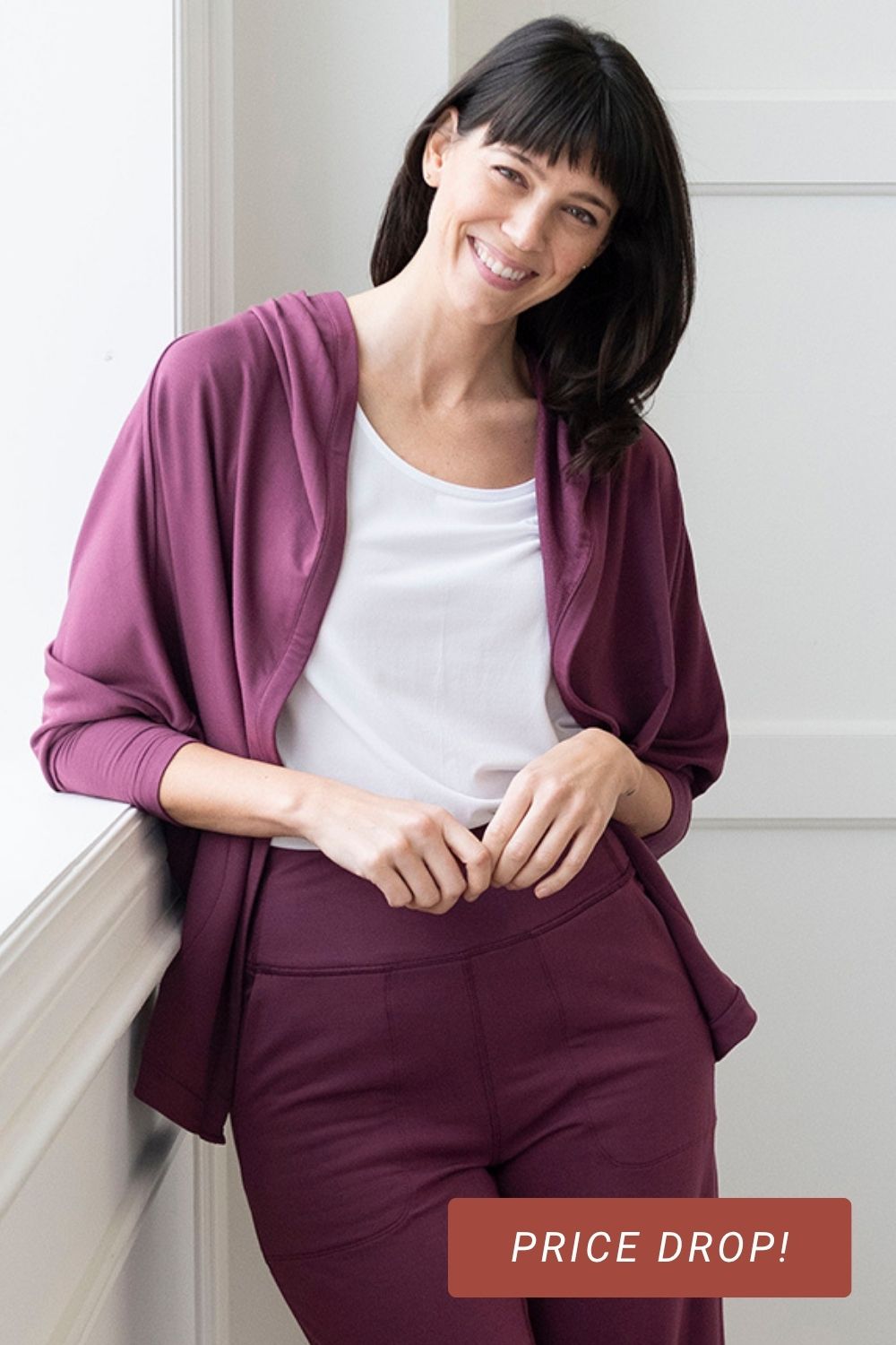 Jaime Bamboo Hoodie Cardigan - Sangria