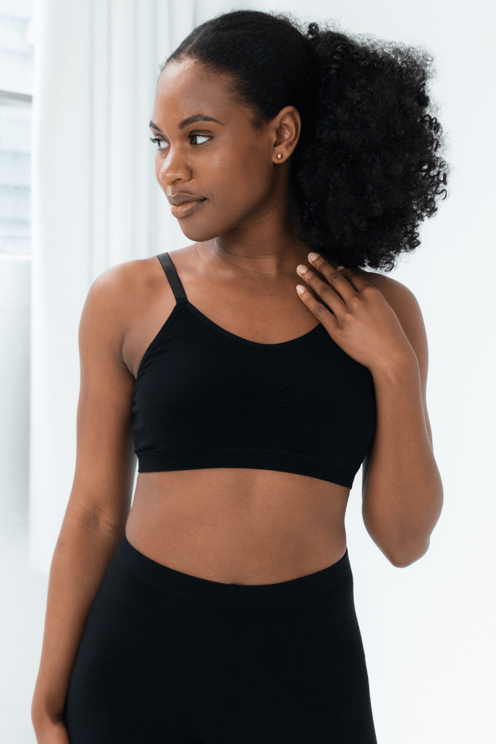 Seamless Adjustable Strap Bamboo Bralette - Black