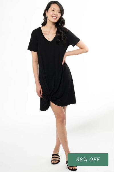 Lilah Twist Knot Bamboo T-shirt Dress - Black