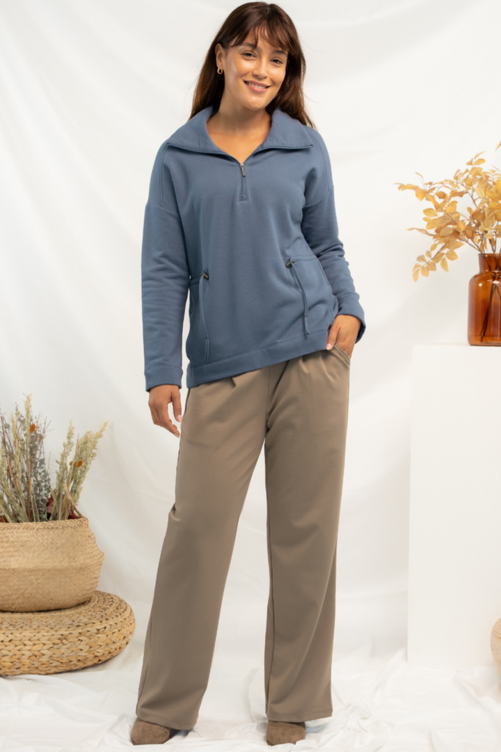 Arden Half-Zip Bamboo Sweatshirt - Slate Blue - Terrera
