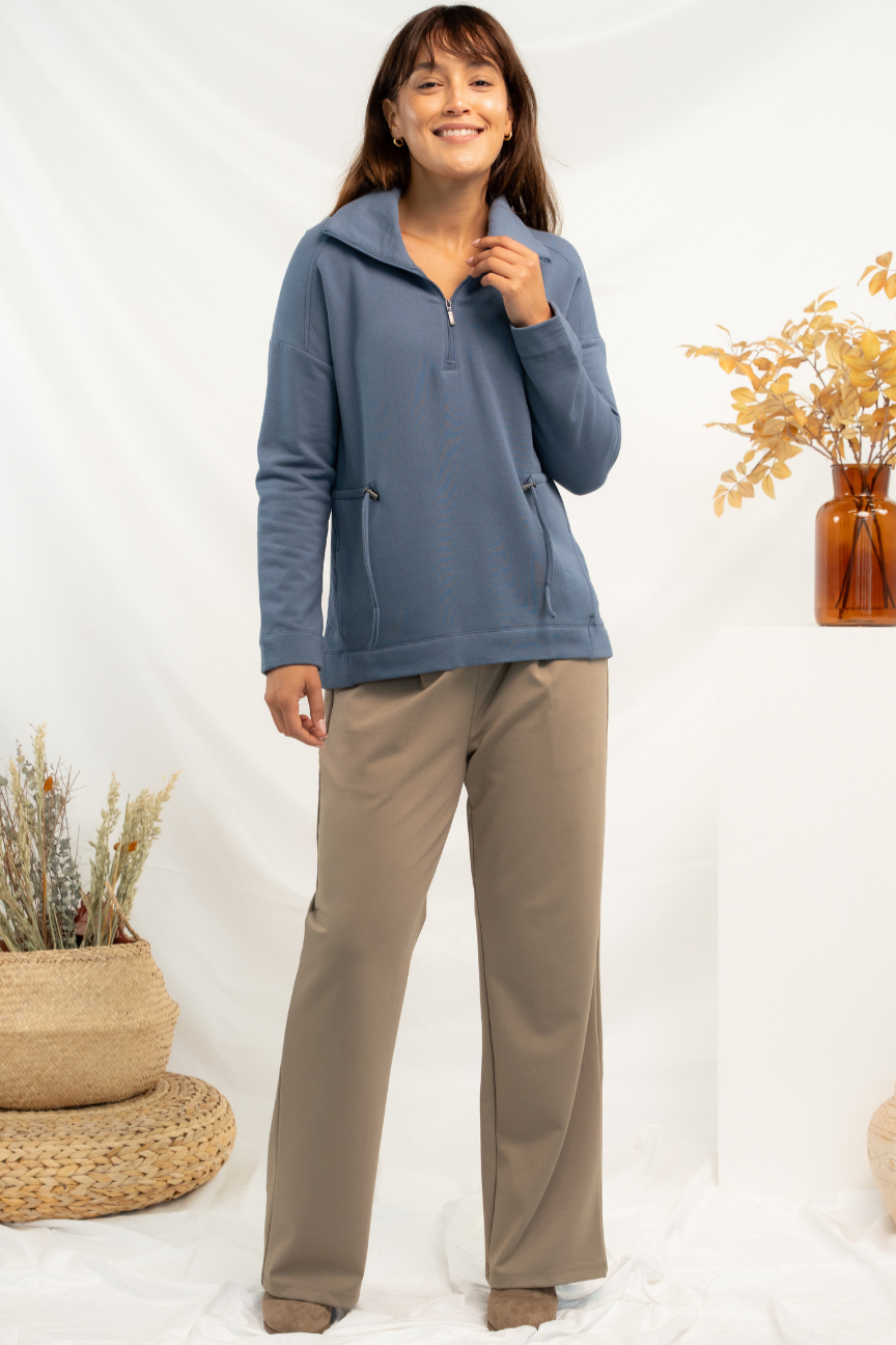 Arden Half-Zip Bamboo Sweatshirt - Slate Blue - Terrera