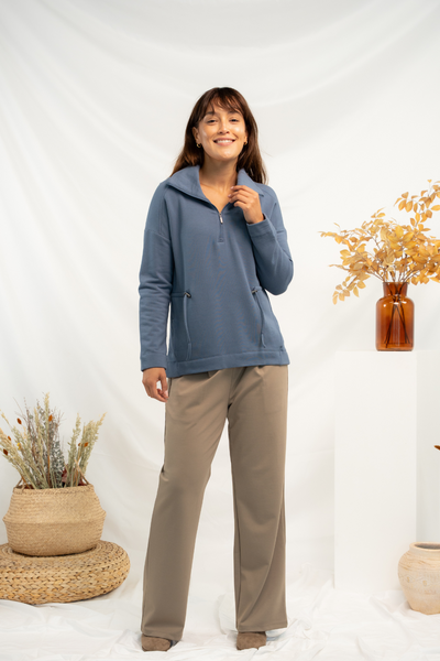 Arden Half-Zip Bamboo Sweatshirt - Slate Blue