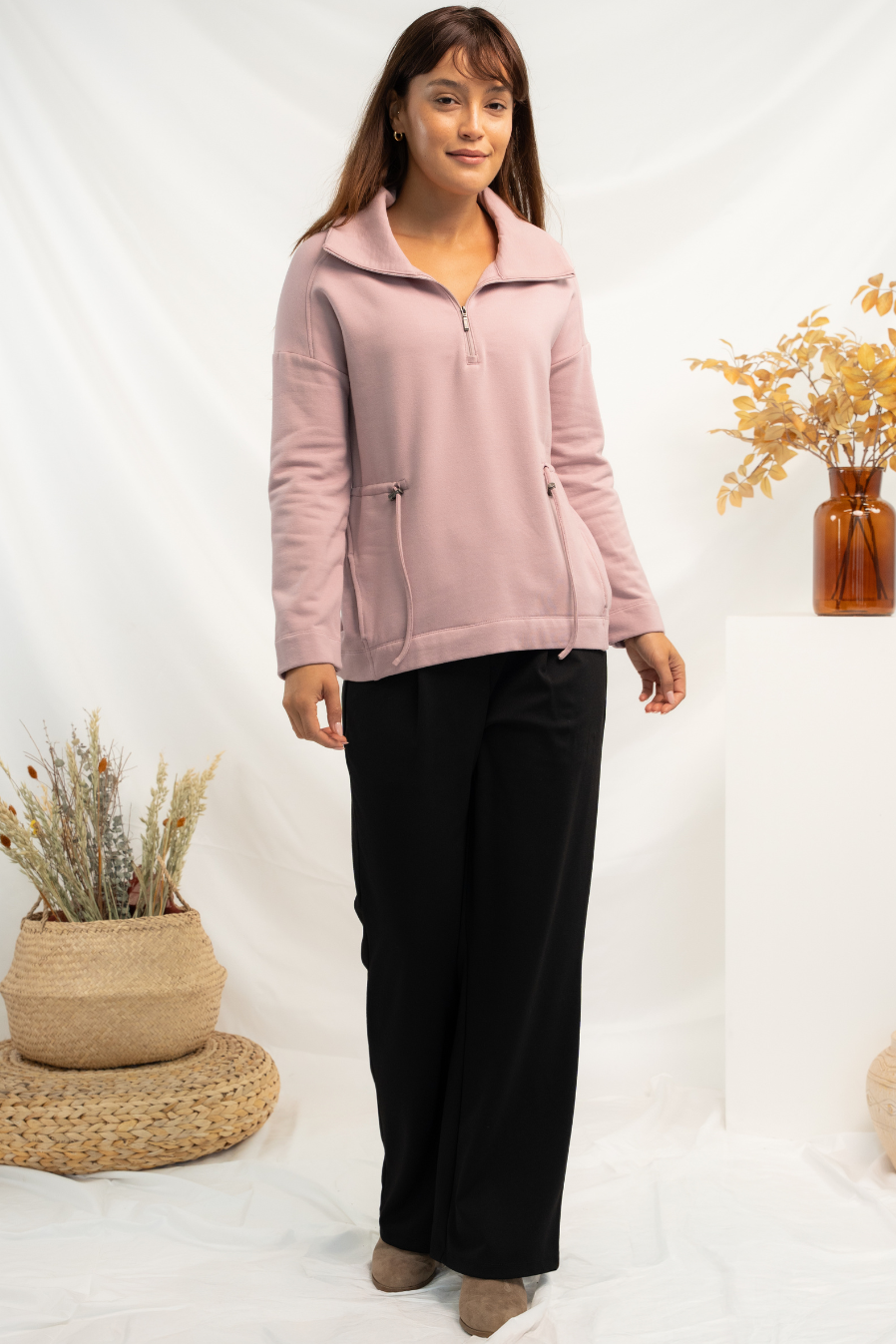 sahara Fluffy Layered Zip Top ベージュ Oversized Sherpa Half Zip Sweatshirt | Ardene