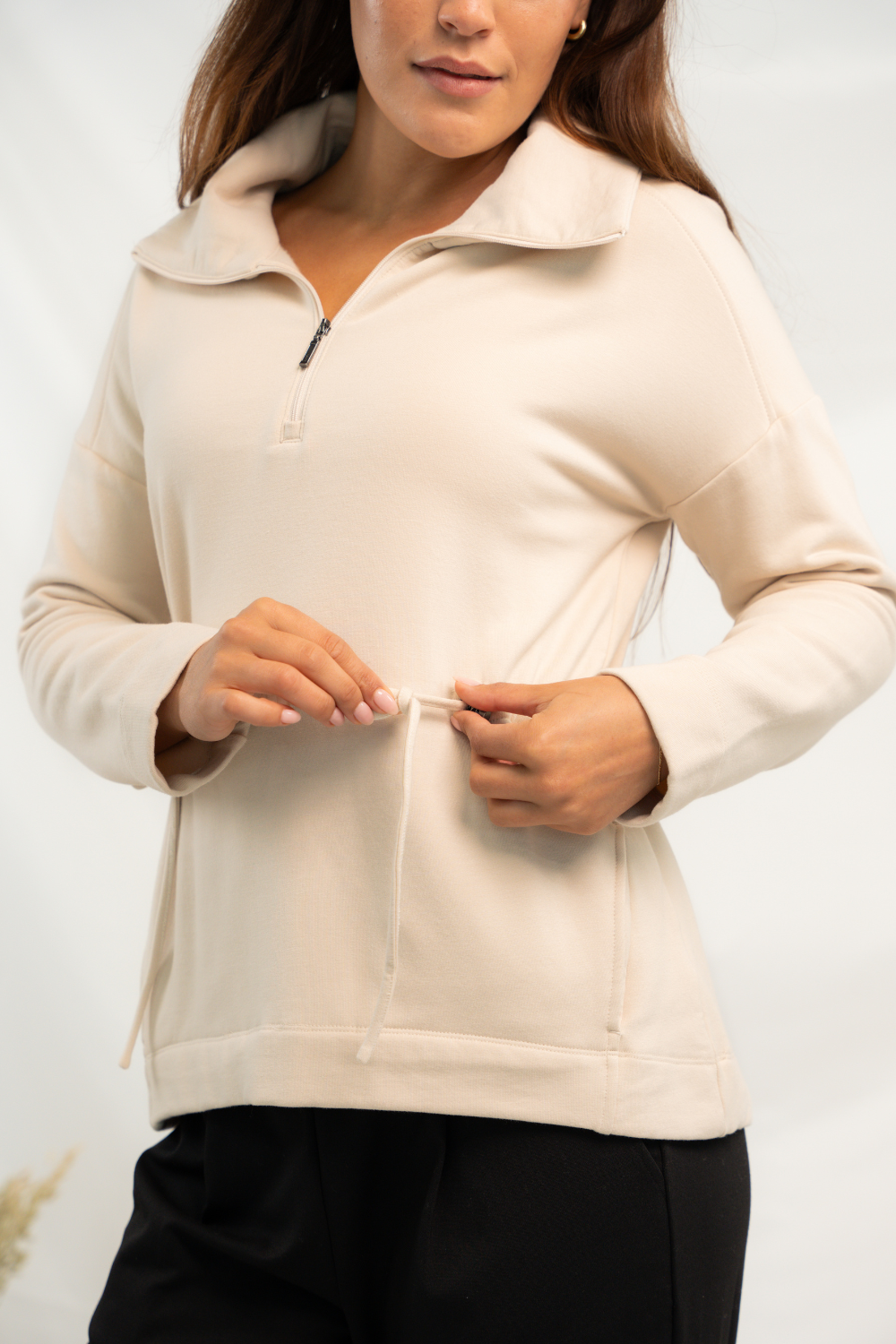 Arden Half-Zip Bamboo Sweatshirt - Oat - Terrera