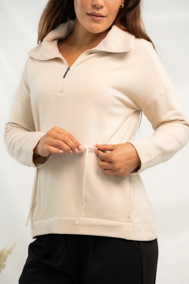 Arden Half-Zip Bamboo Sweatshirt - Oat - Terrera