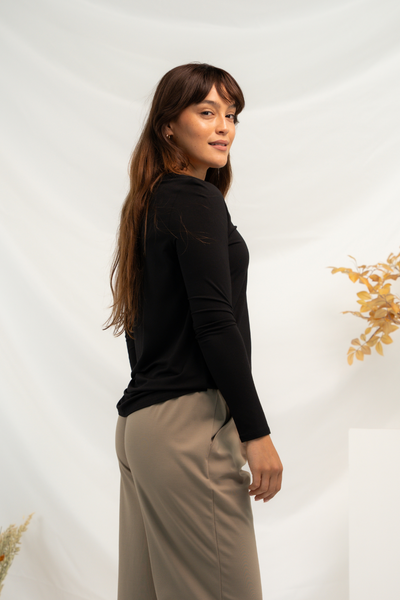Ellie V-neck Bamboo Long Sleeve Shirt - Black