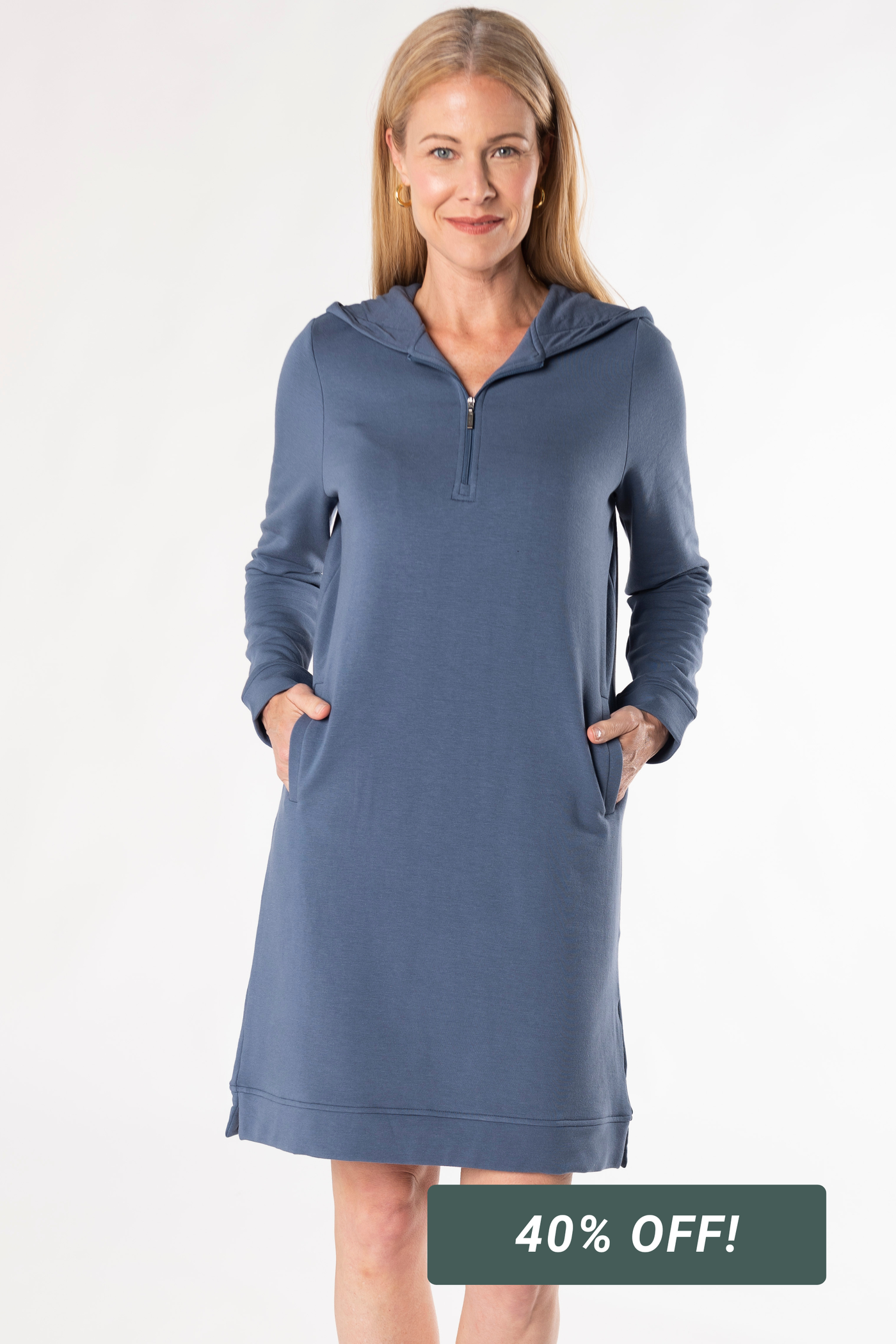 Mina Bamboo Hoodie Dress - Slate Blue