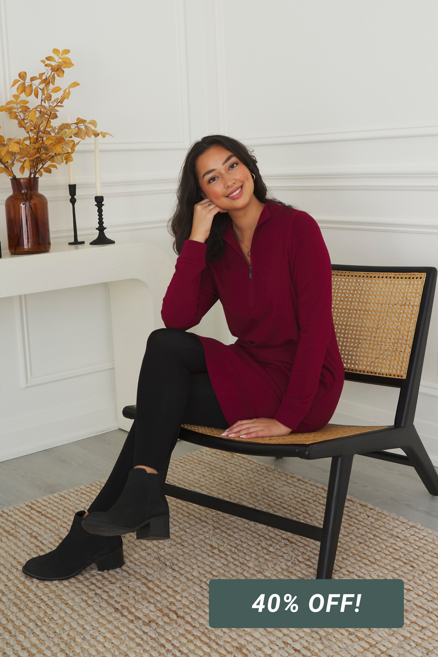 Sabelle Half-Zip Bamboo Fleece Dress - Cranberry