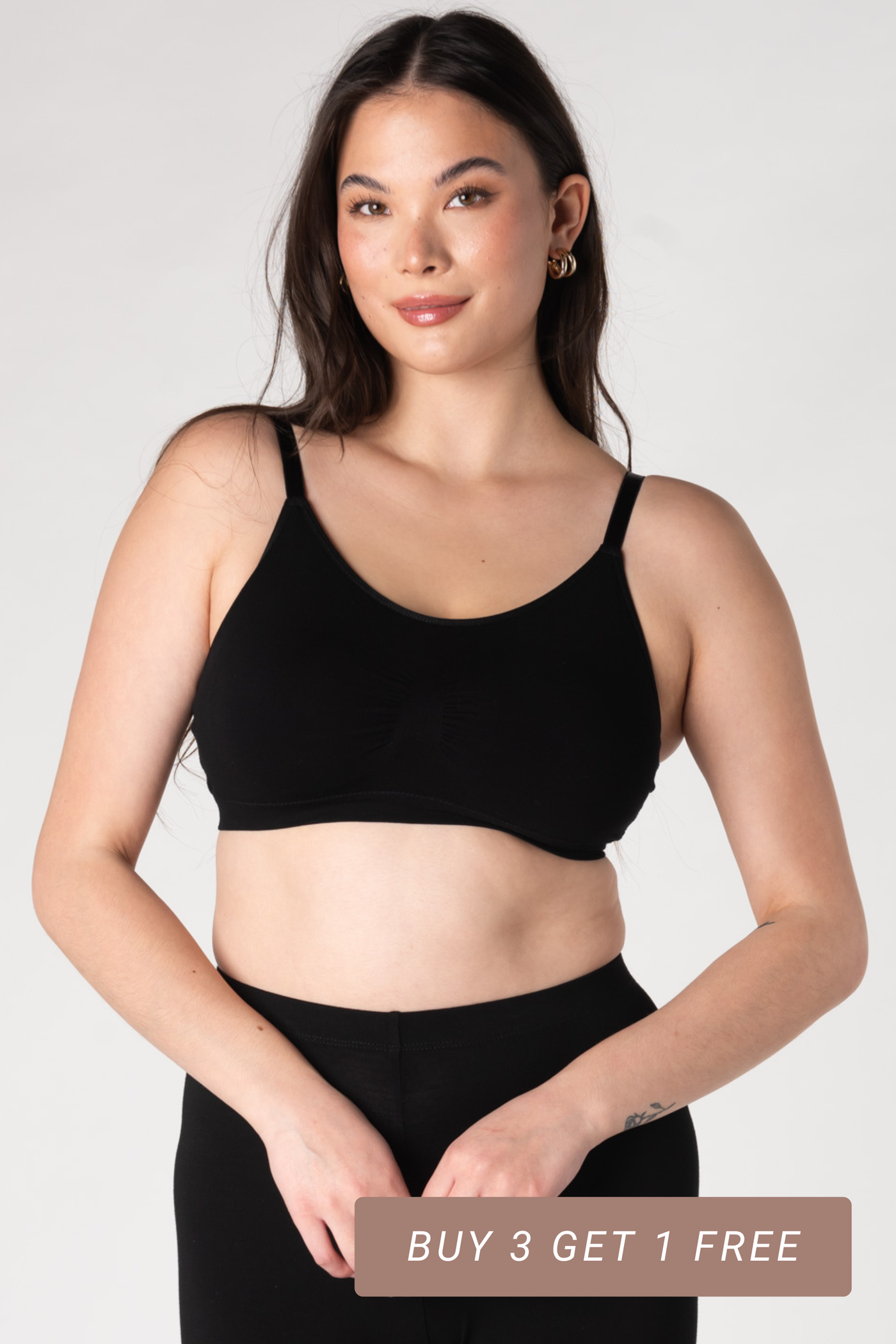 Seamless Adjustable Strap Bamboo Bralette - Black