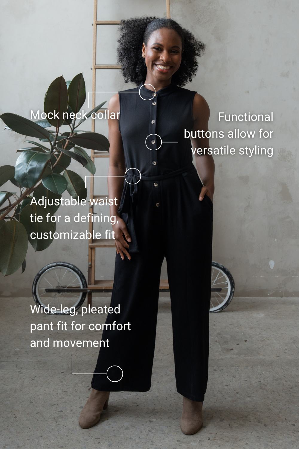 Aria Belted Bamboo Jumpsuit - Black