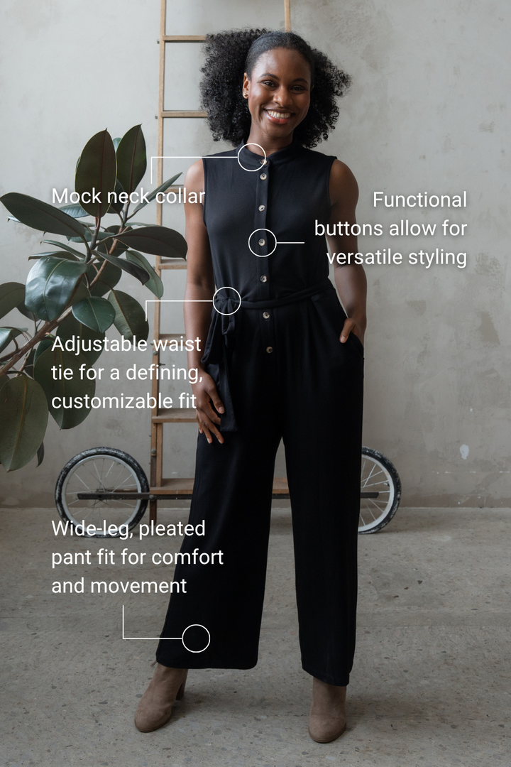 Aria Belted Bamboo Jumpsuit - Black