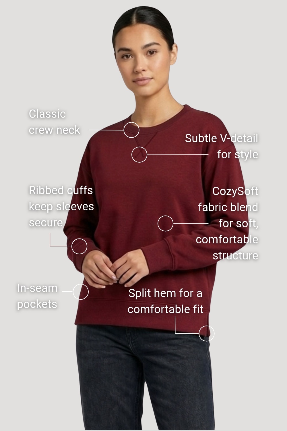 CozySoft Elena Bamboo Sweatshirt - Crimson