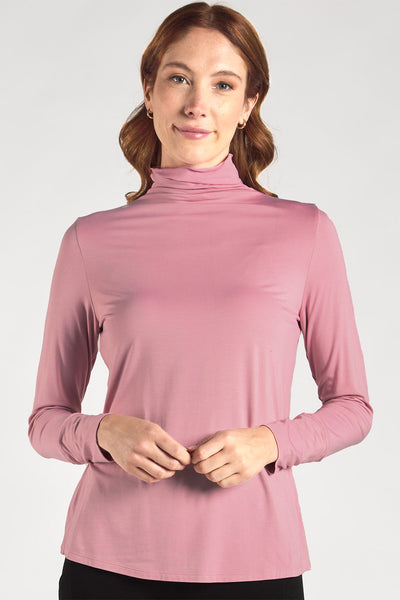Women's Pink long sleeve funnel-neck top made with sustainable bamboo fabric by Terrera.