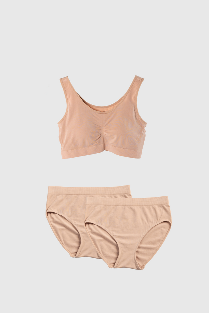 Essential Bralette and Full Brief Underwear - Beige