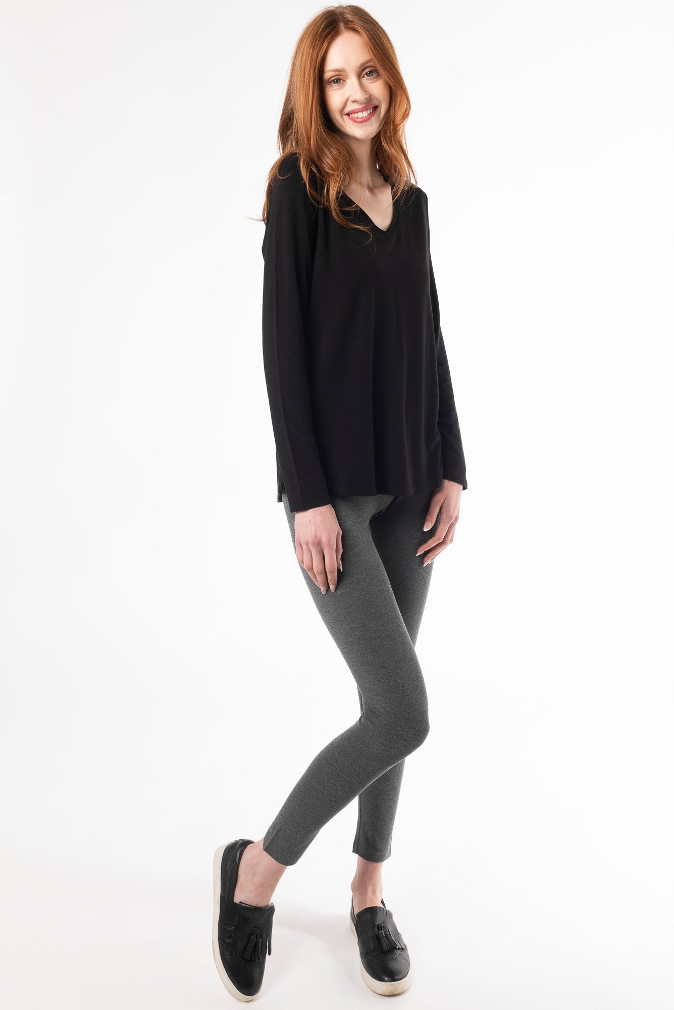 Ellie V-neck Long Sleeve Shirt - Black