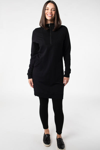 Terrera bamboo half-zip fleece dress, combining comfort and style with eco-friendly bamboo fabric and a versatile design for all-season wear. 