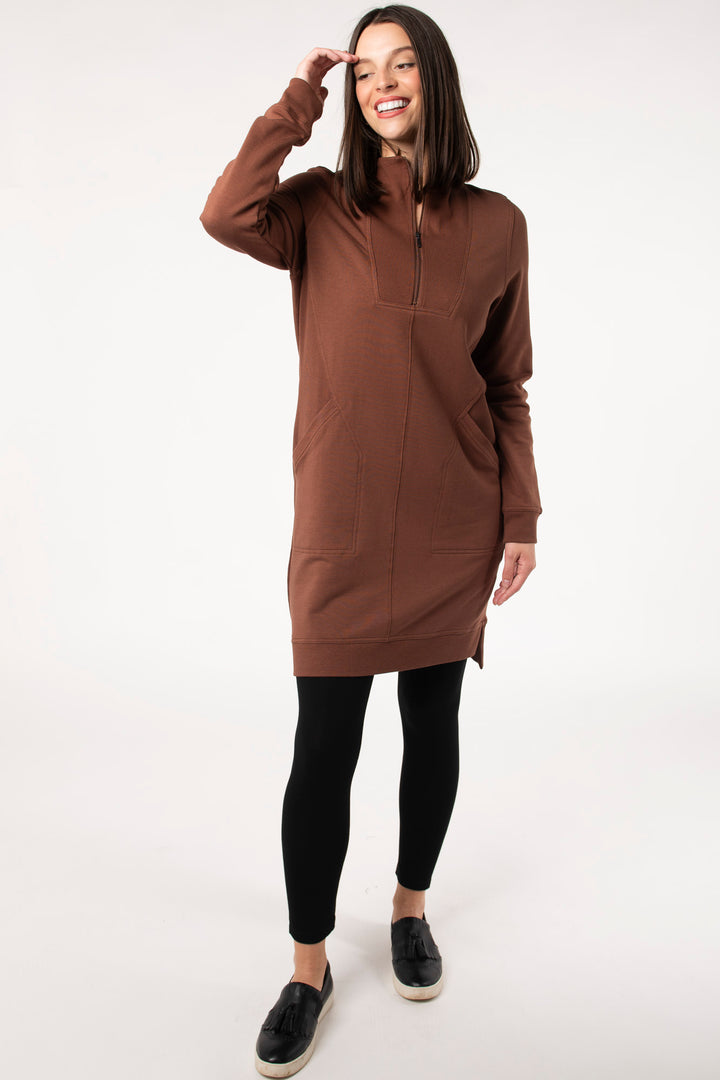 Chic bamboo half-zip fleece dress from Terrera, crafted in soft bamboo fabric for a sustainable and cozy addition to your wardrobe. 