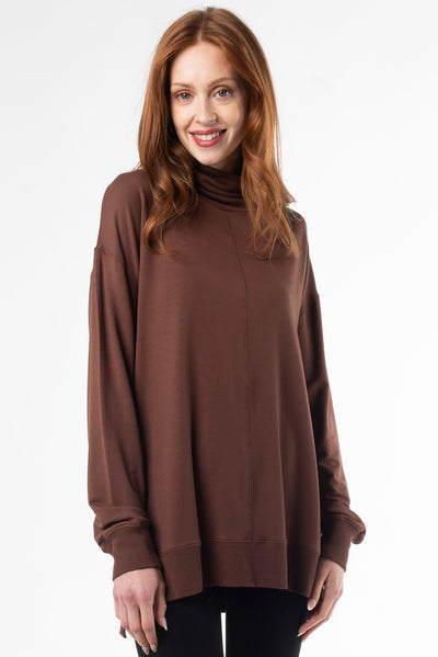 Terrera Zia Turtleneck Top, crafted from soft bamboo fabric with a comfortable turtleneck and ribbed detailing.