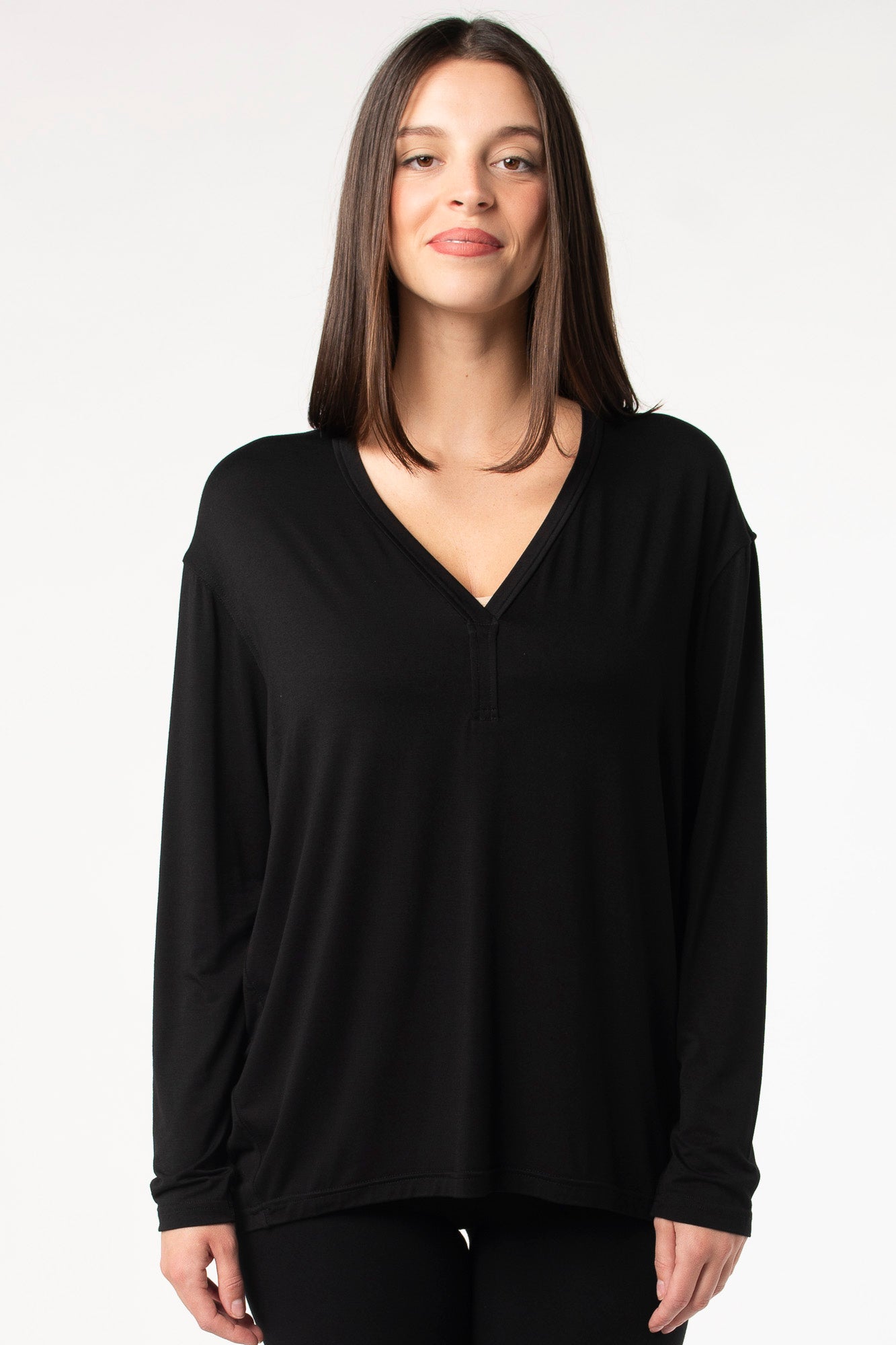 Terrera Mila Cocoon Top made with soft bamboo fabric, with a beautiful v-neckline.