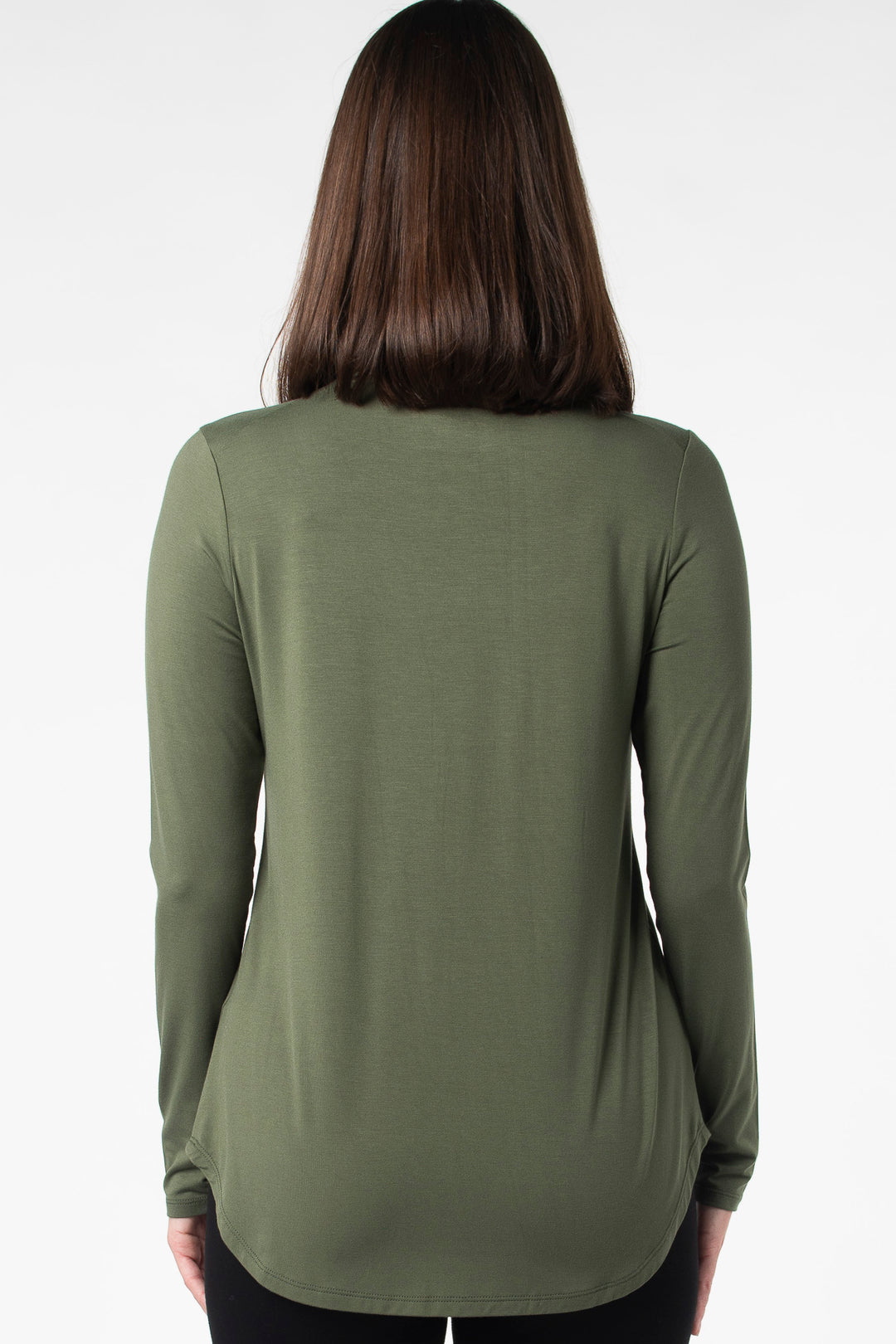 Back view of Terrera’s Georgia Crew Long Sleeve top, combining sleek design with sustainable bamboo fabric for everyday comfort and style.
