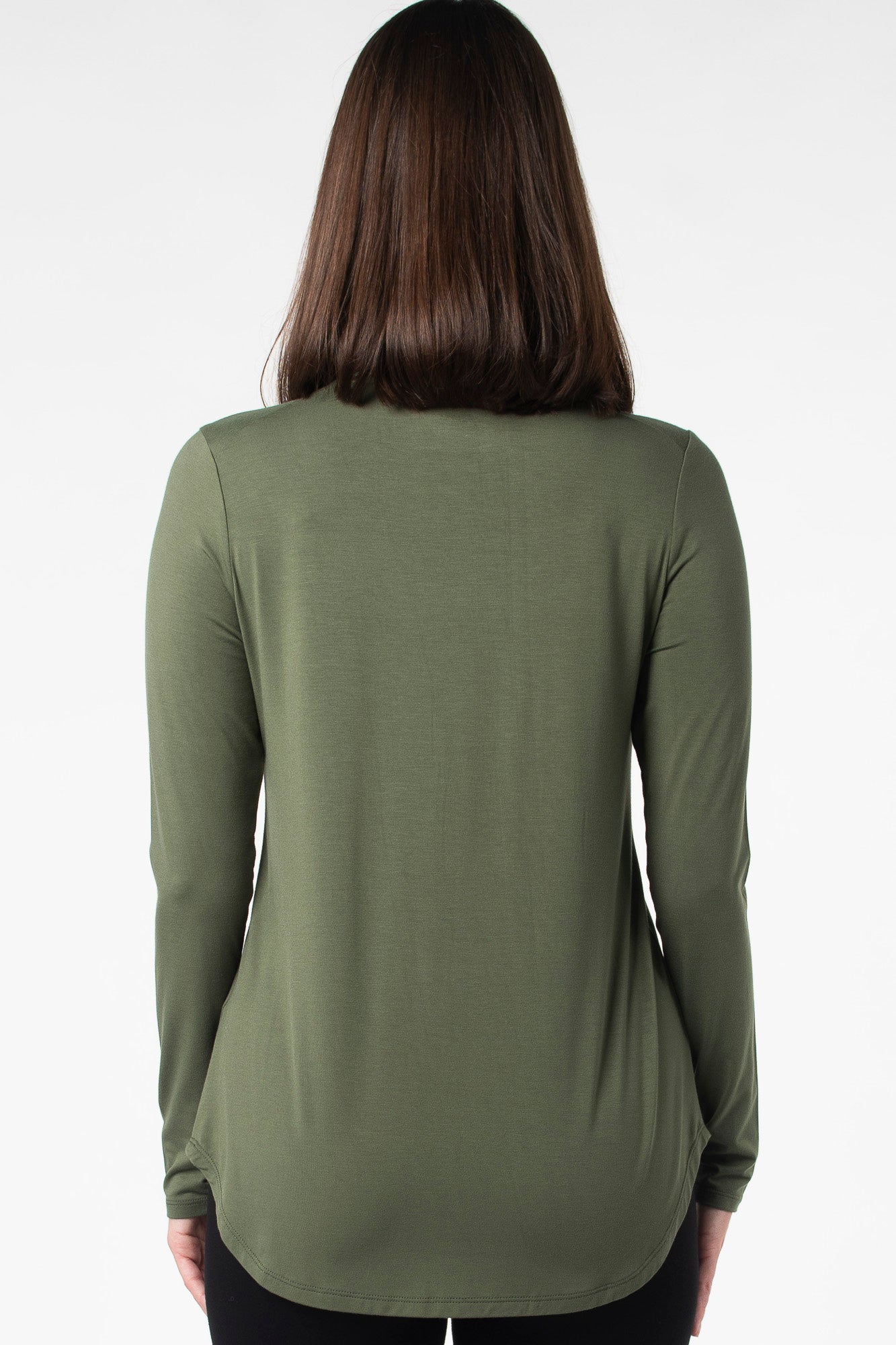 Back view of Terrera’s Georgia Crew Long Sleeve top, combining sleek design with sustainable bamboo fabric for everyday comfort and style.