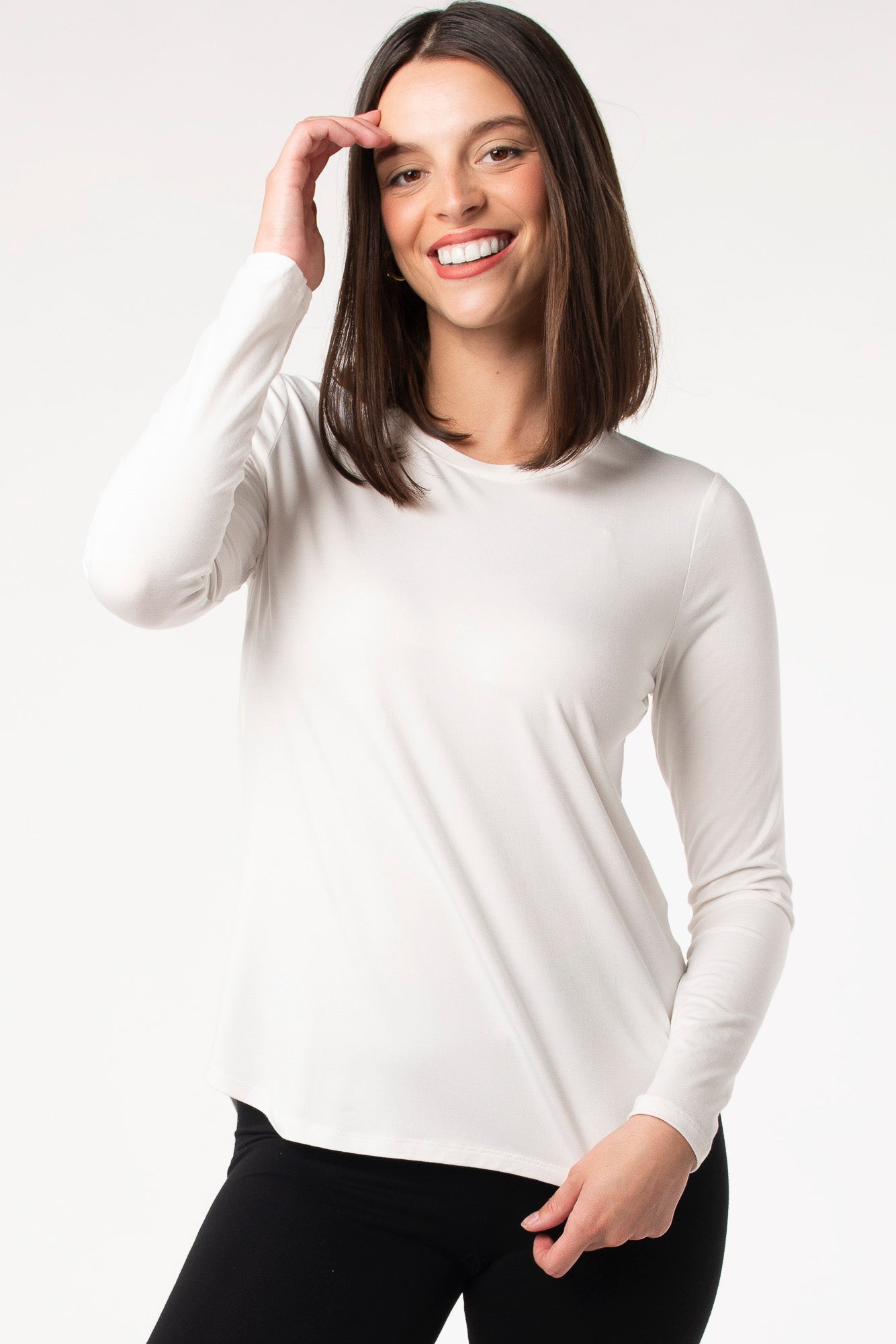 Eco-friendly Georgia Crew Long Sleeve top by Terrera, crafted from bamboo fabric for a comfortable and versatile wardrobe essential.