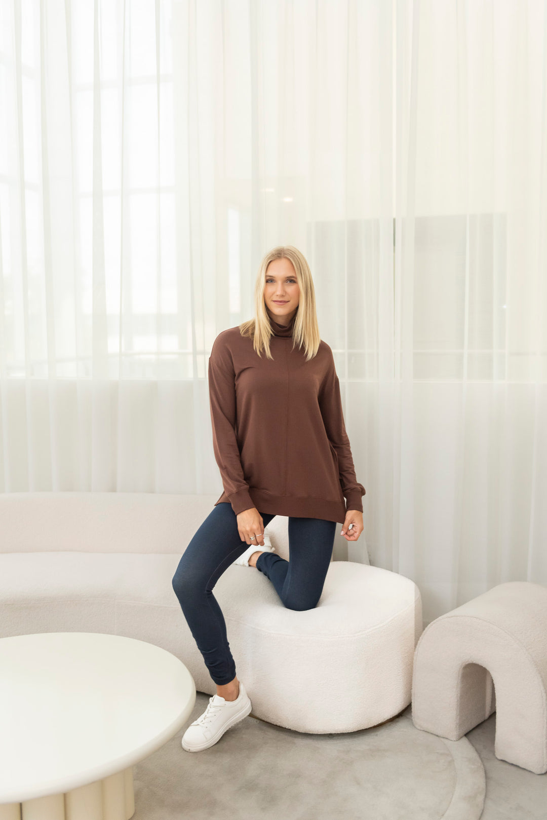 Zia Turtleneck Bamboo Top - Cocoa
