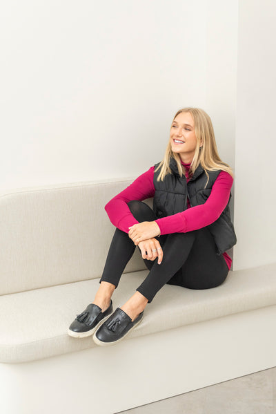 Dalya Funnel-Neck Bamboo Long Sleeve - Beet Red