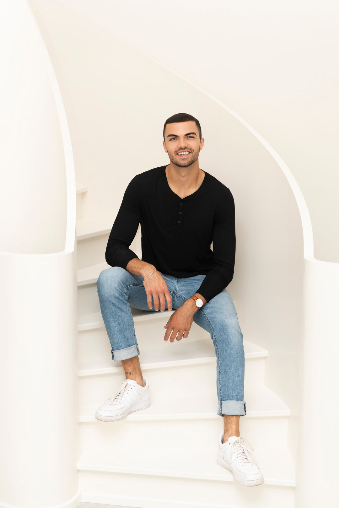 Julian Henley Bamboo Long Sleeve Top - Black