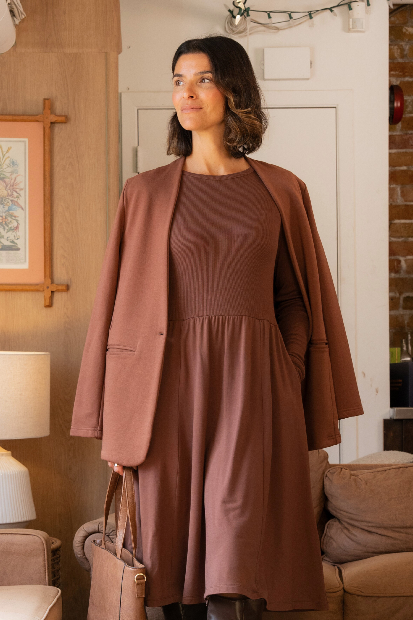 Ophelia Collarless Bamboo Blazer - Cocoa