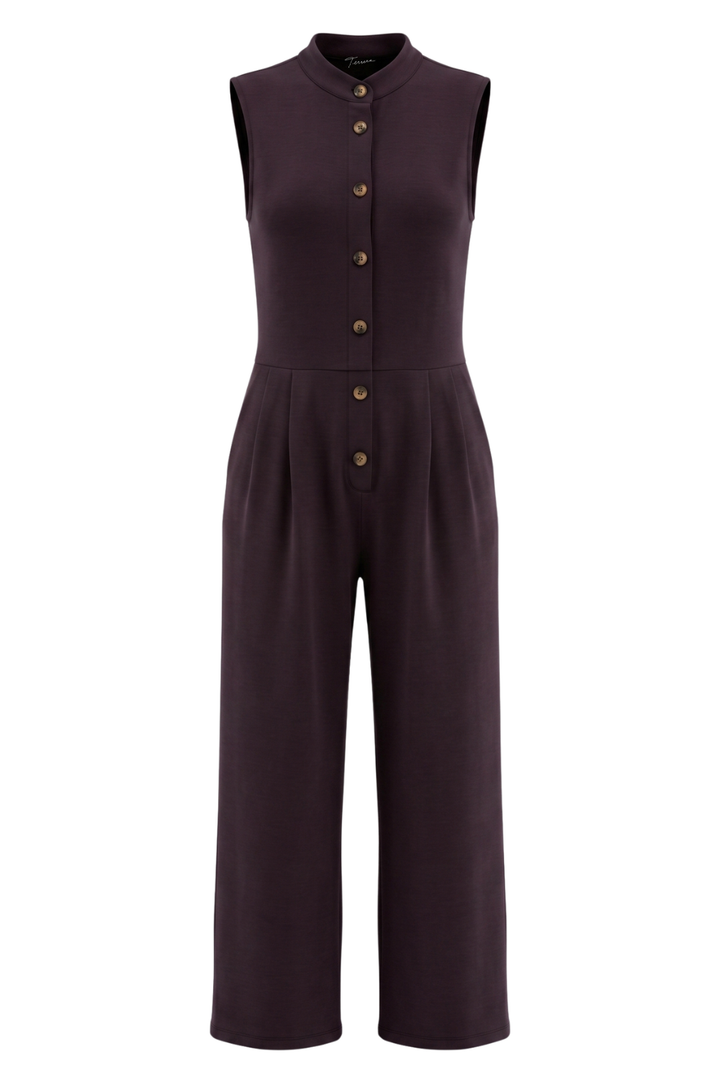 Aria Belted Bamboo Jumpsuit - Dark Chocolate