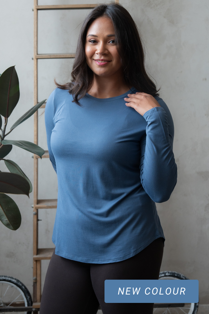 Georgia Crew Bamboo Long Sleeve - Steel Blue
