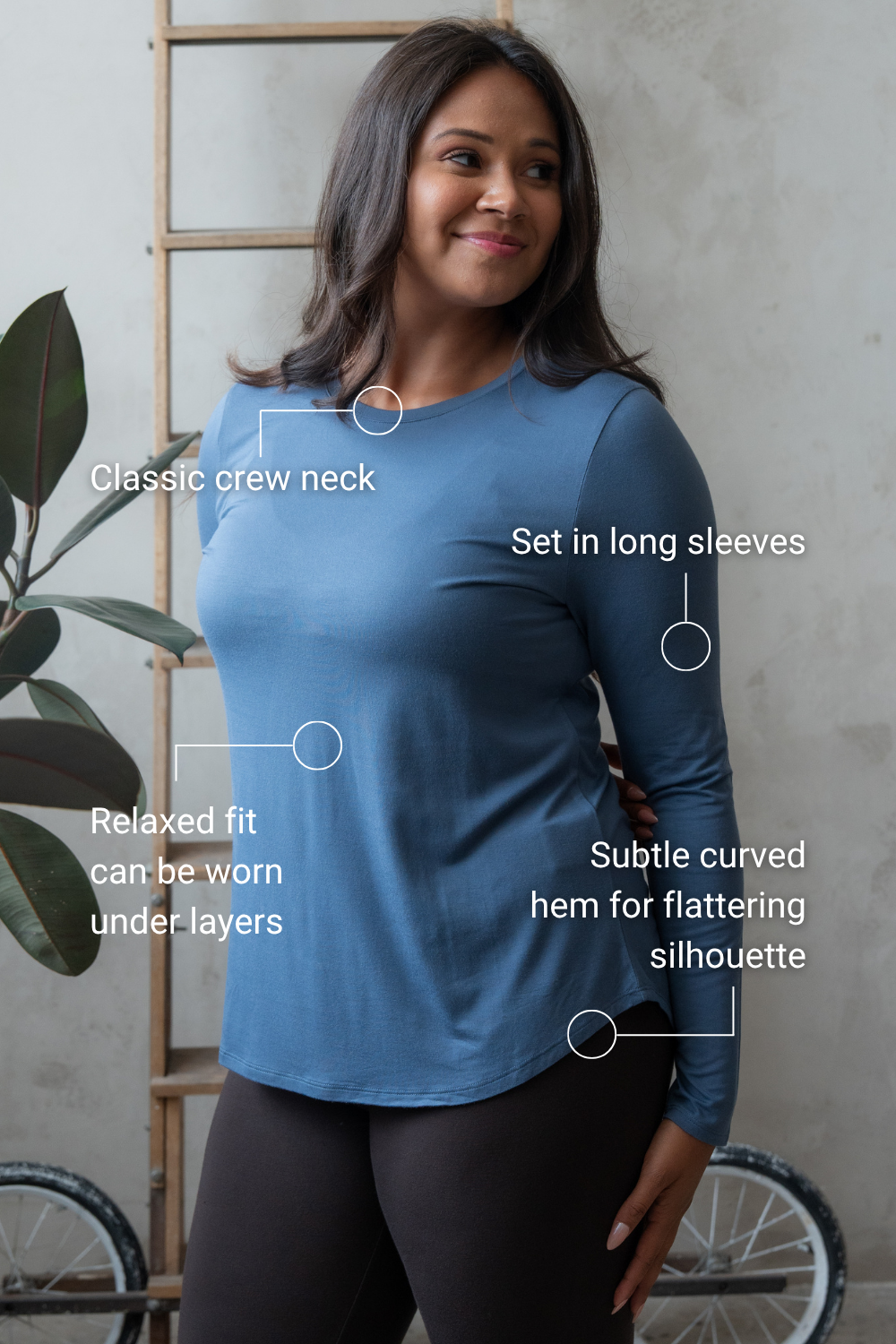 Georgia Crew Bamboo Long Sleeve - Steel Blue