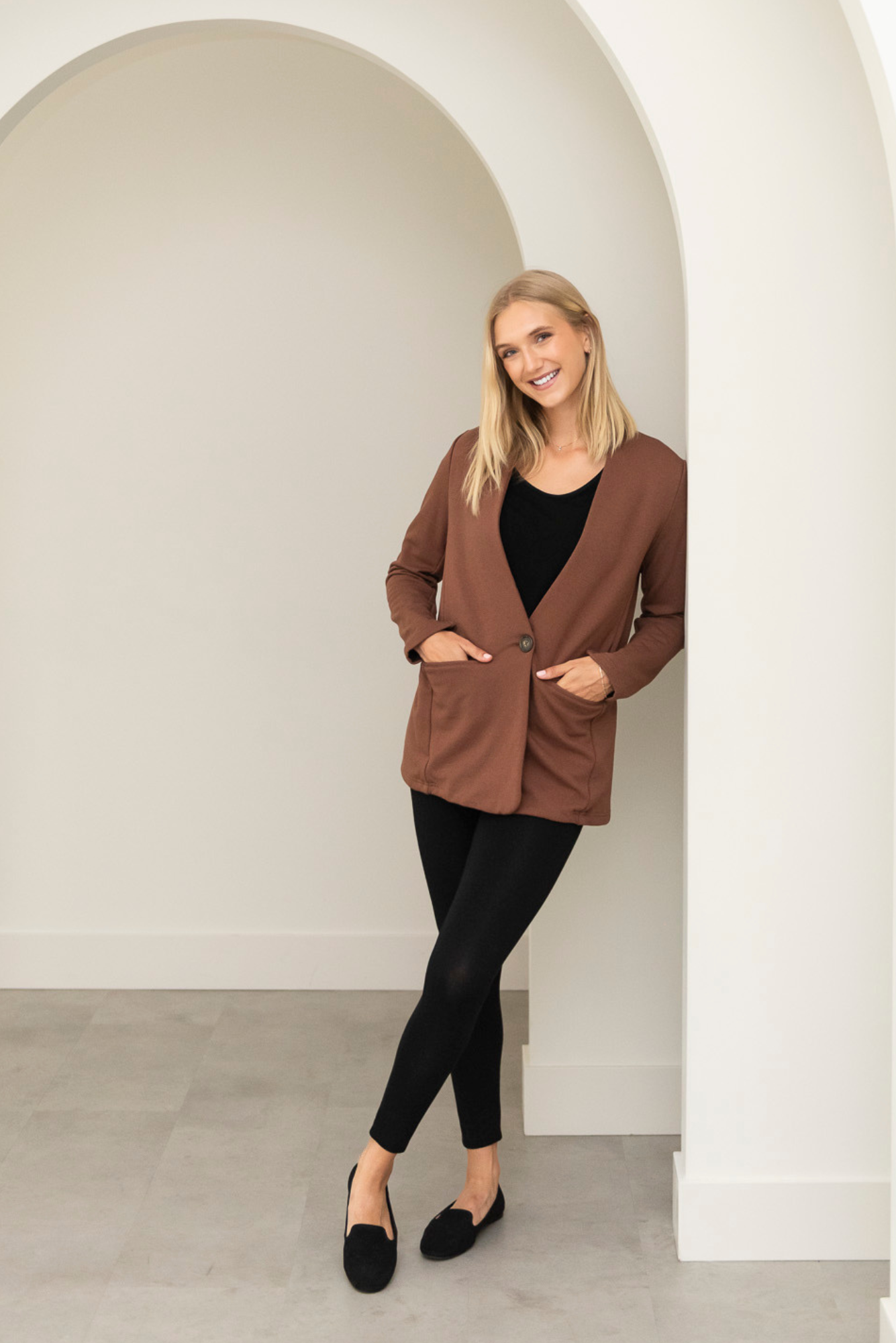 Ophelia Collarless Blazer - Cocoa