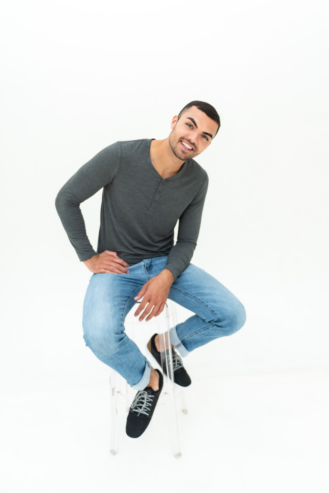 Julian Henley Bamboo Long Sleeve Top - Heather Charcoal