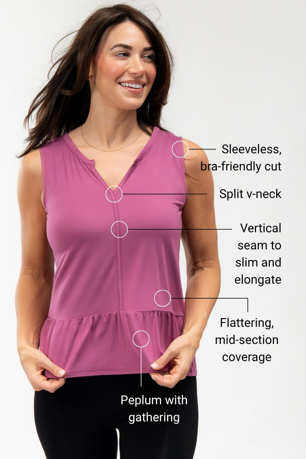 Lila Bamboo Peplum Tank Top - Wild Rose