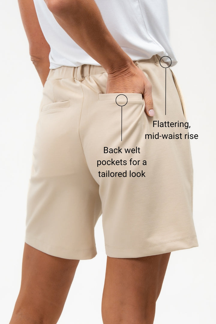 Matilda Bamboo Tailored Shorts - Sand