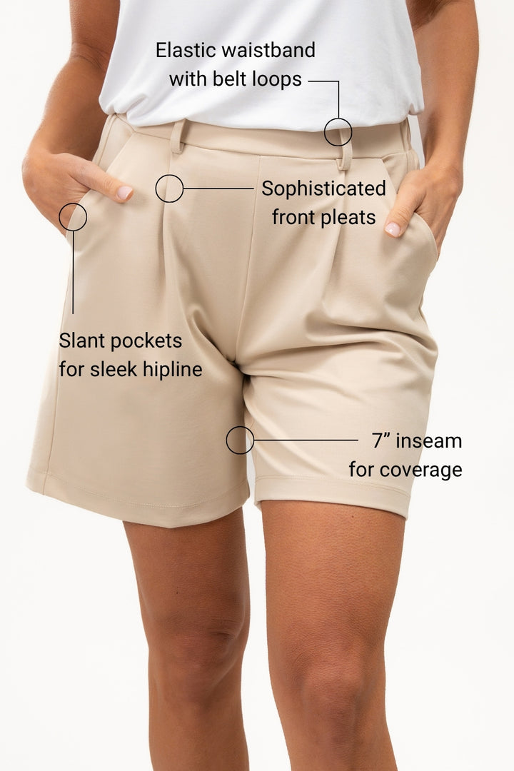 Matilda Bamboo Tailored Shorts - Sand