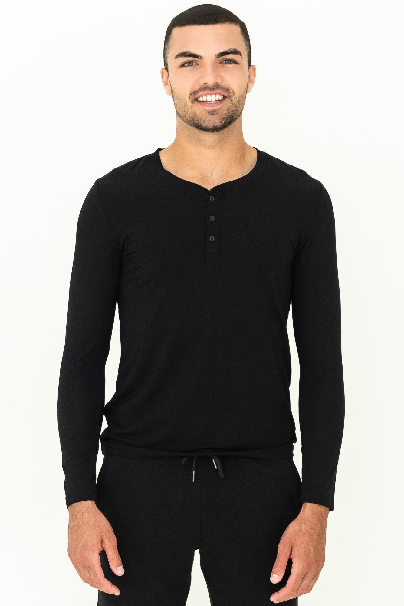 Julian Henley Bamboo Long Sleeve Top - Black