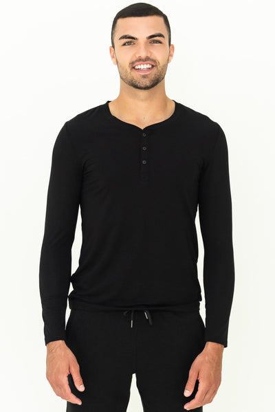 Julian Henley Bamboo Long Sleeve Top - Black