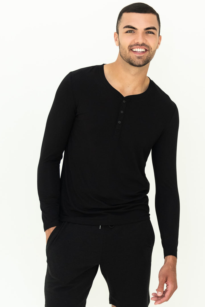 Julian Henley Bamboo Long Sleeve Top - Black