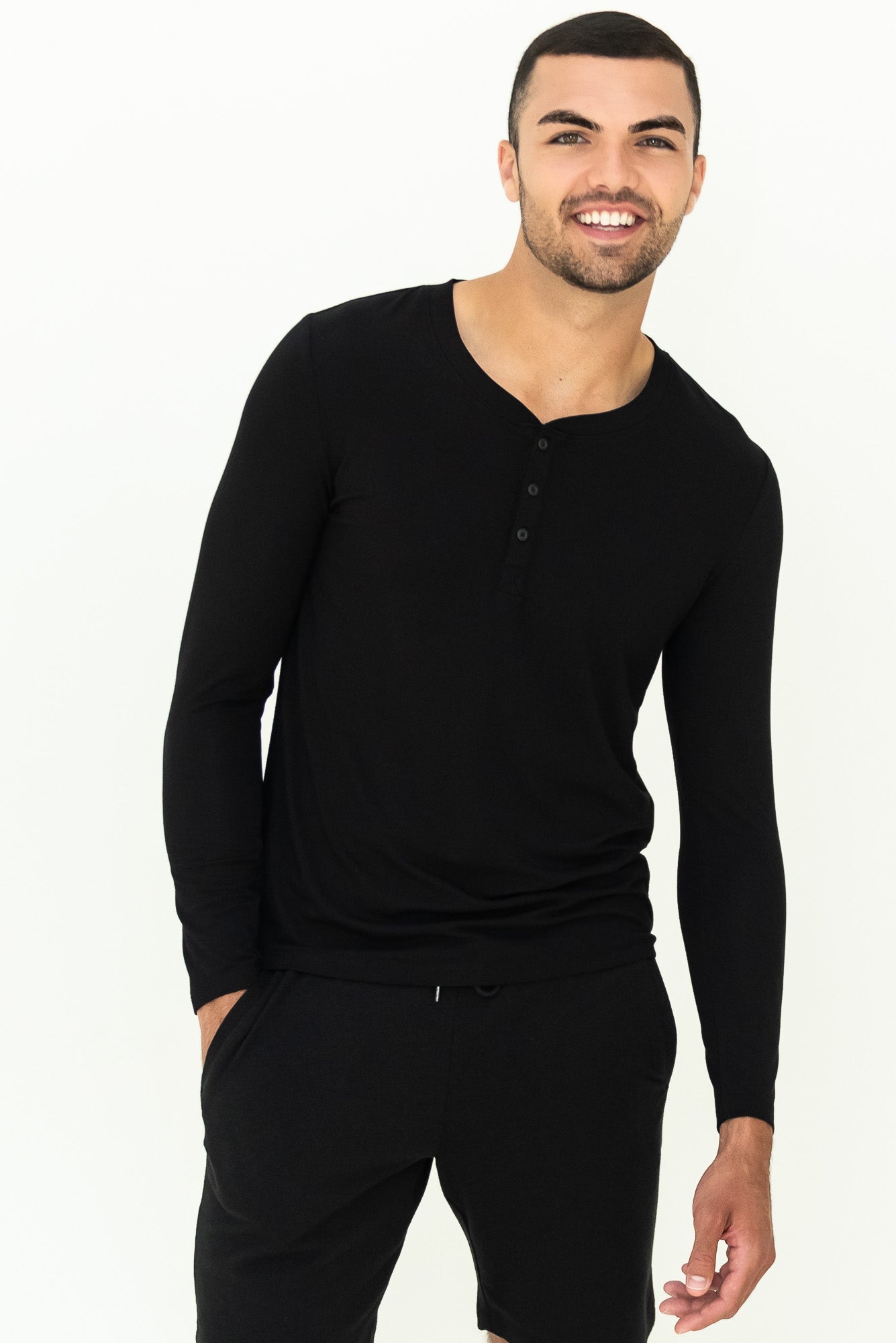 Julian Henley Bamboo Long Sleeve Top - Black