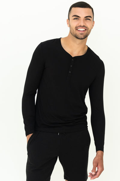 Julian Henley Bamboo Long Sleeve Top - Black